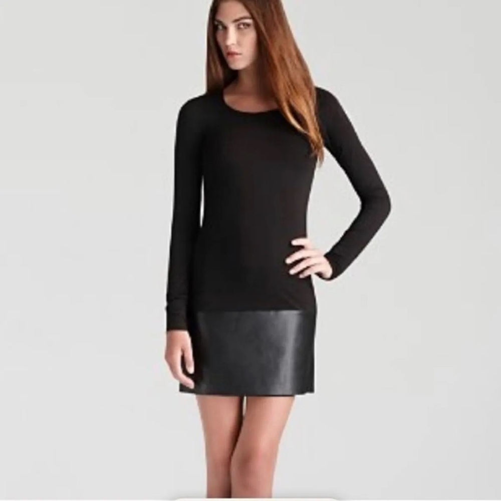 EUC Bailey 44 Lorax Faux Leather Long Sleeve Black Mini Dress sz S